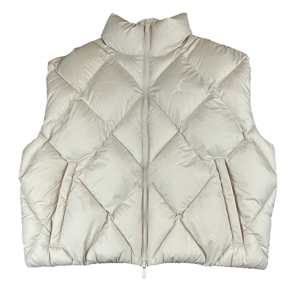Jordan Brooklyn Therma-FIT Quilted Puffer Vest Cropped Cream Small HV0413-104